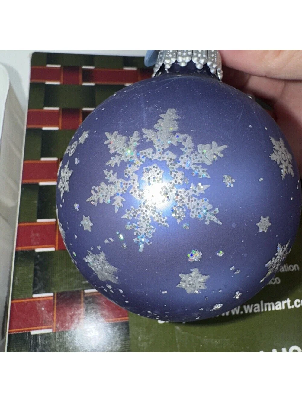4 Vintage Christmas By Krebs Blue Glass Ball Ornament Silver Snowflake 2.5